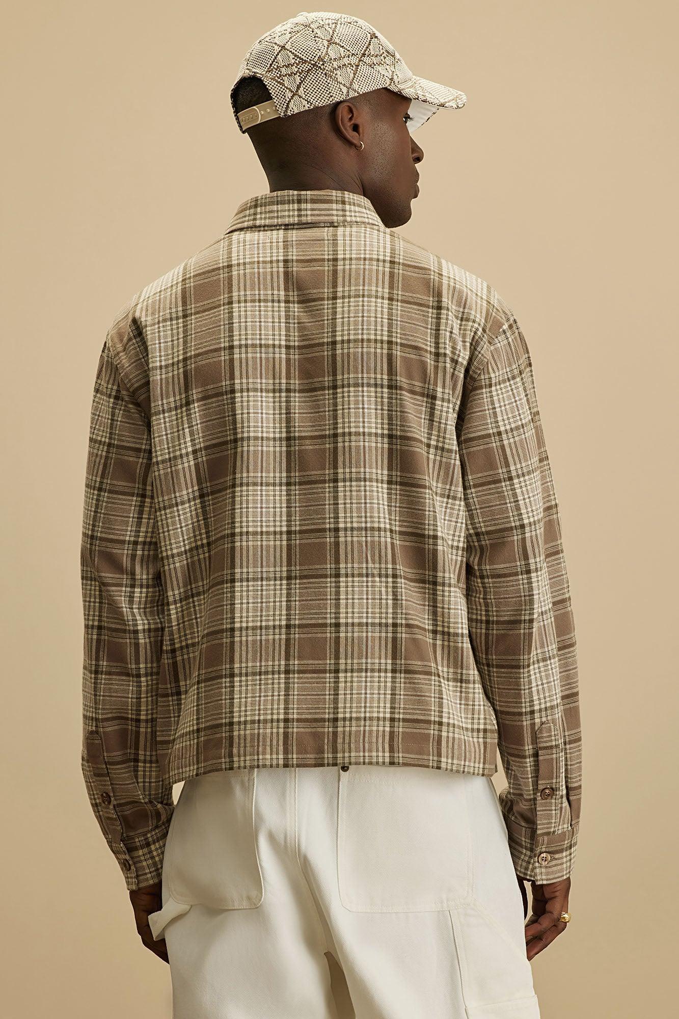 Delano Cropped Plaid Shirt - Taupe/combo Product Image