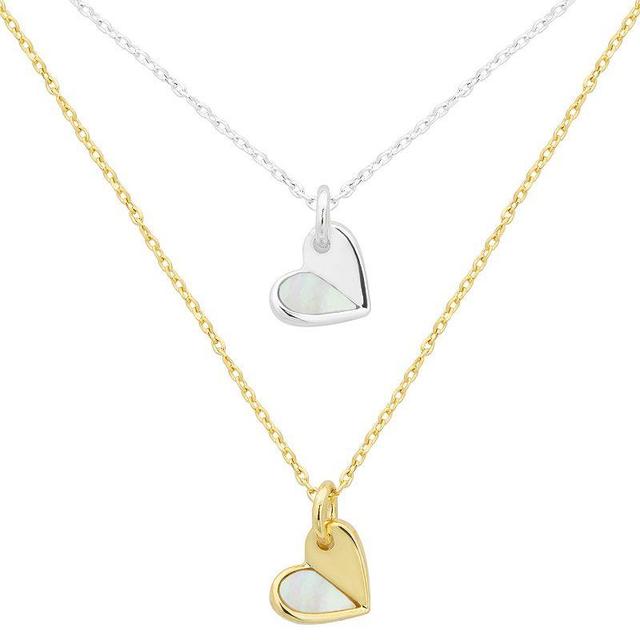 City Luxe Two Tone Genuine Mother of Pearl Layered Heart Necklace, Womens, Two Tone Mop Product Image