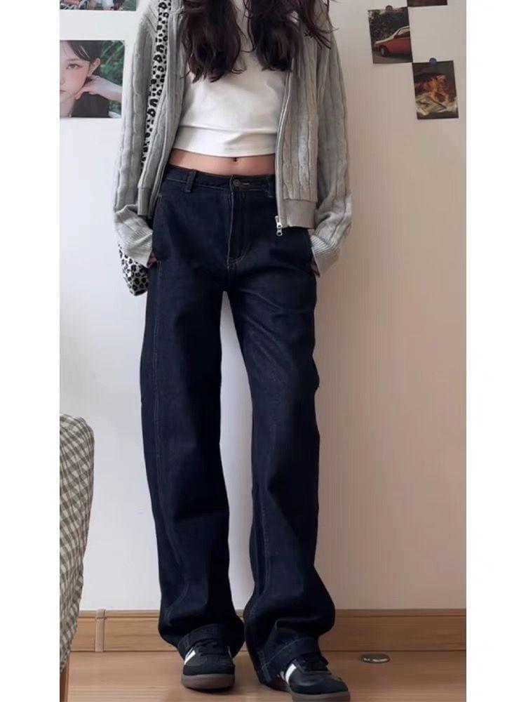 Low Rise Washed Straight-Fit Wide-Leg Jeans Product Image