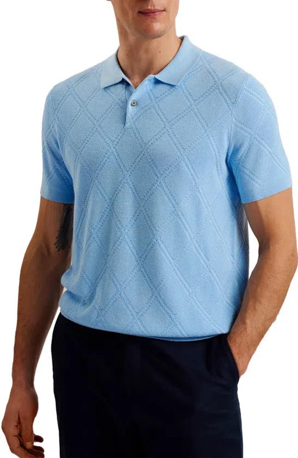 Mens Pl-blue Ventar Diamond-knit Regular-fit Linen-blend Polo Product Image