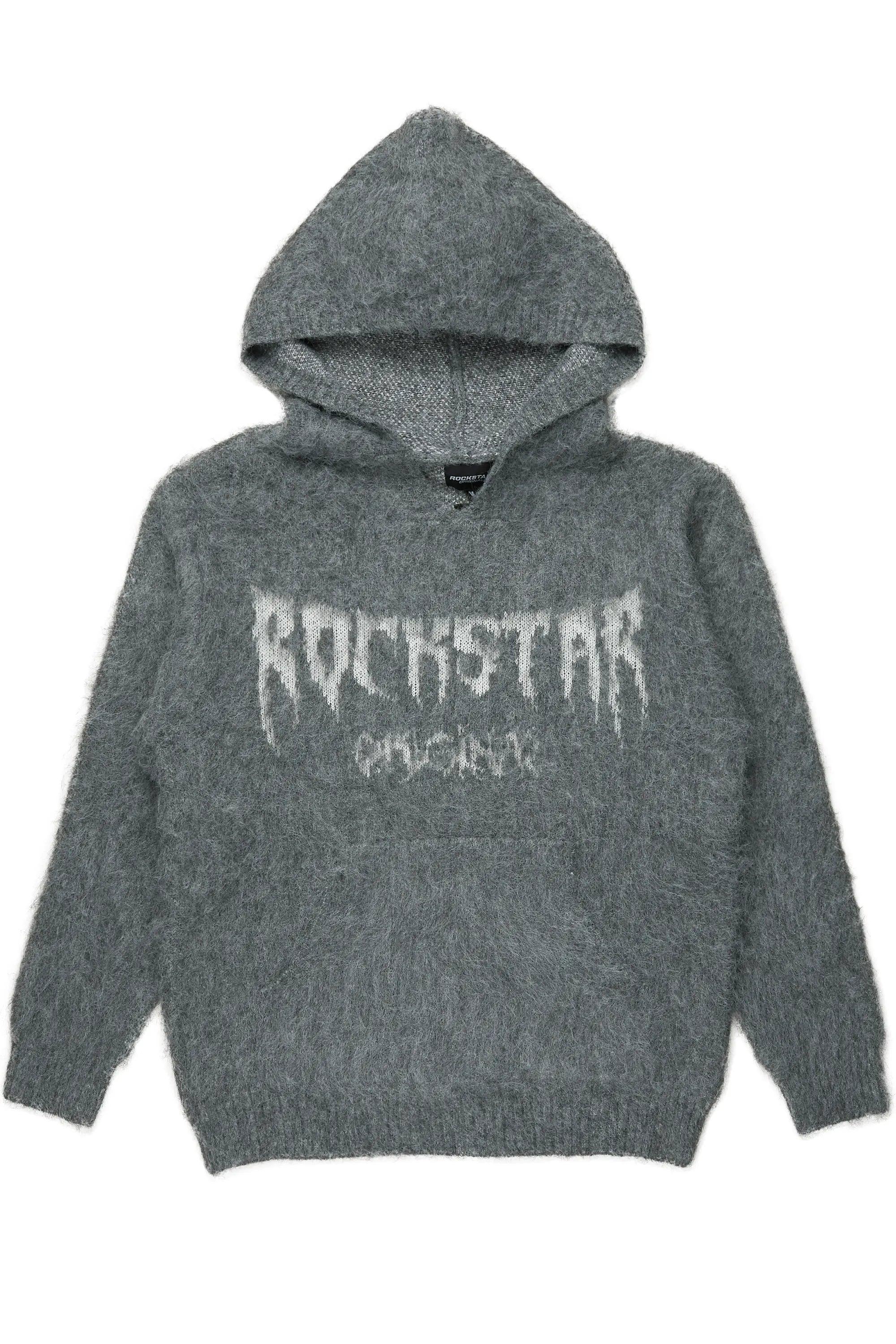 Andros Grey Graphic Knitted Mohair Hoodie Male Product Image