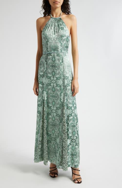 ALICE AND OLIVIA Danika Halter Maxi Dress With Belt In Green Product Image