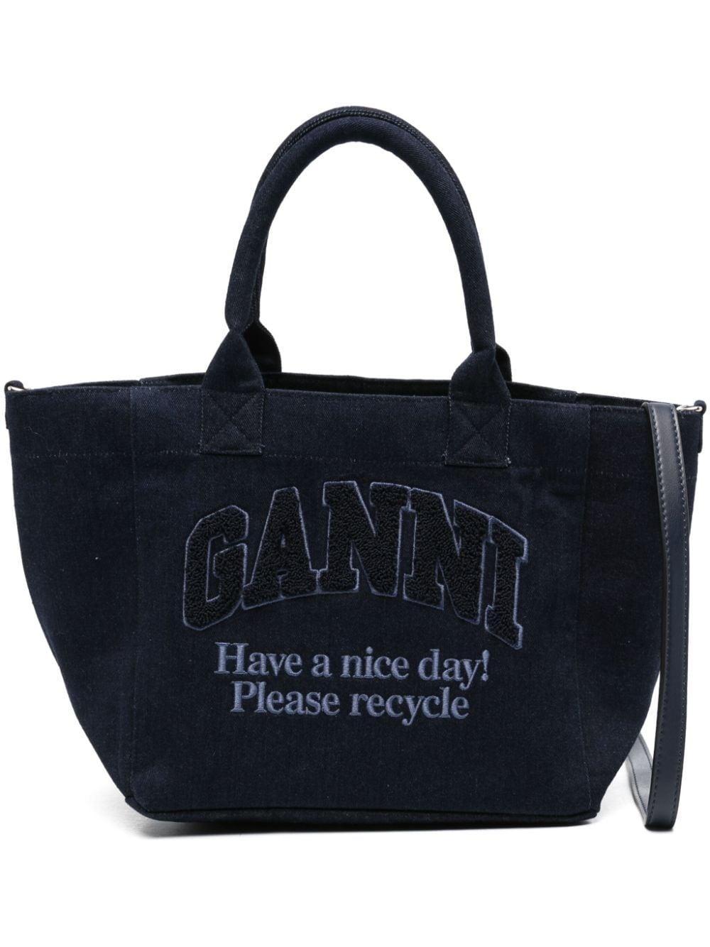 embroidered denim tote bag Product Image