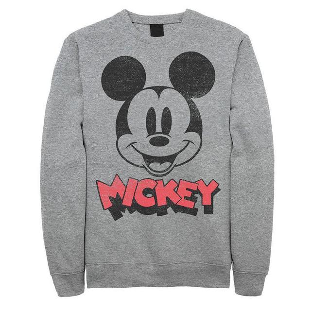 Disneys Mickey & Friends Big & Tall Mickey Big Face Logo Fleece Sweatshirt, Mens Athletic Grey Product Image