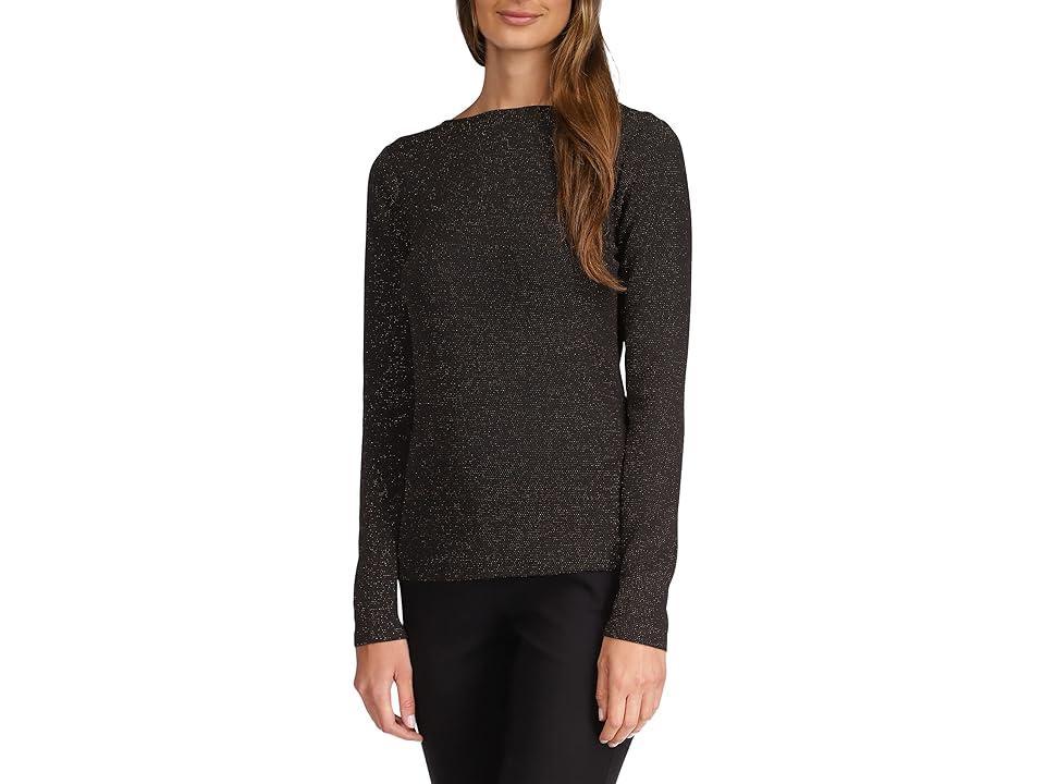 MICHAEL Michael Kors Metallic Long Sleeve Cowl Top (Black Women's Clothing Product Image