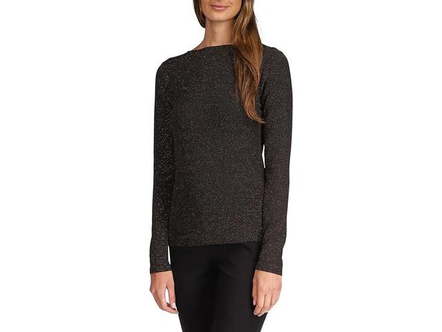 MICHAEL Michael Kors Metallic Long Sleeve Cowl Top (Black Women's Clothing Product Image