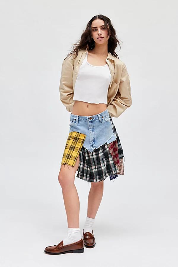 Urban Renewal Remade Spliced Flannel Denim Mini Skirt Womens at Urban Outfitters product image