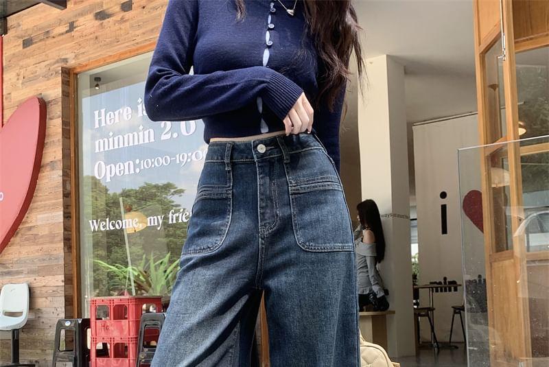 High Rise Washed Wide Leg Jeans Product Image