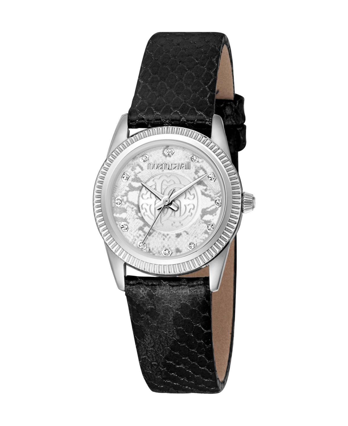 Roberto Cavalli Womens Quartz Black Leather Watch 28mm - Silver Product Image