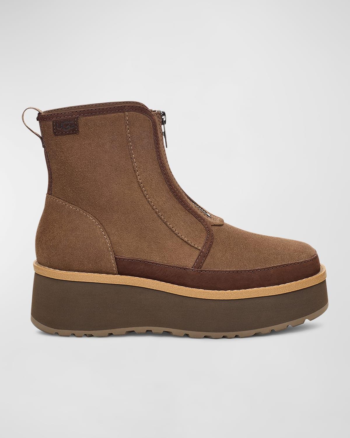 Cityfunc Suede Zip Flatform Booties In Hickory Product Image