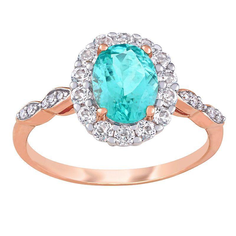 Stella Grace 14k Rose Gold Apatite, White Topaz & Diamond Accent Oval Halo Ring, Womens 14k Pink Product Image