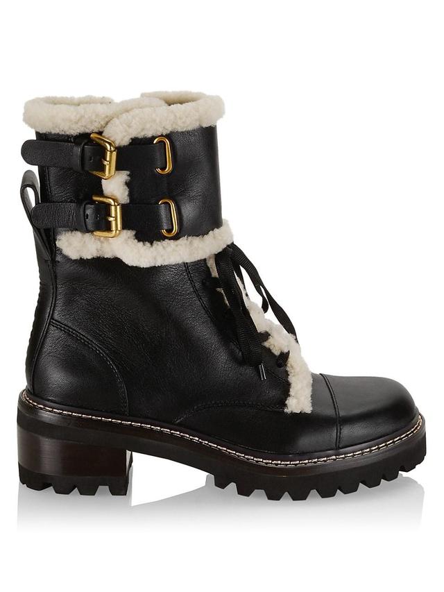 Womens Mallory Shearling-Lined Leather Combat Boots Product Image