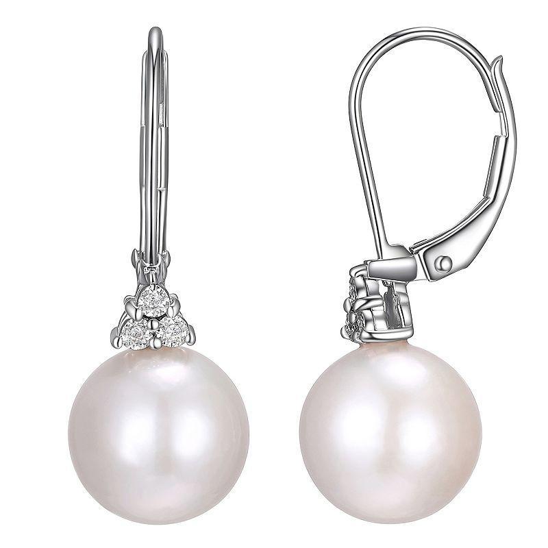 Maralux Sterling Silver Freshwater Cultured Pearl & Diamond Accent Drop Leverback Earrings, Womens, White Product Image