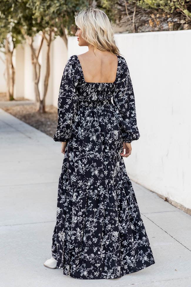 Another Love Song Black Floral Square Neck Maxi Dress FINAL SALE Product Image