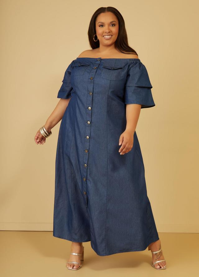 Plus Size Tiered Chambray Maxi Dress Ashley Stewart Product Image