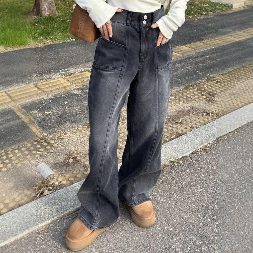 High Rise Washed Loose-Fit Wide-Leg Jeans Product Image