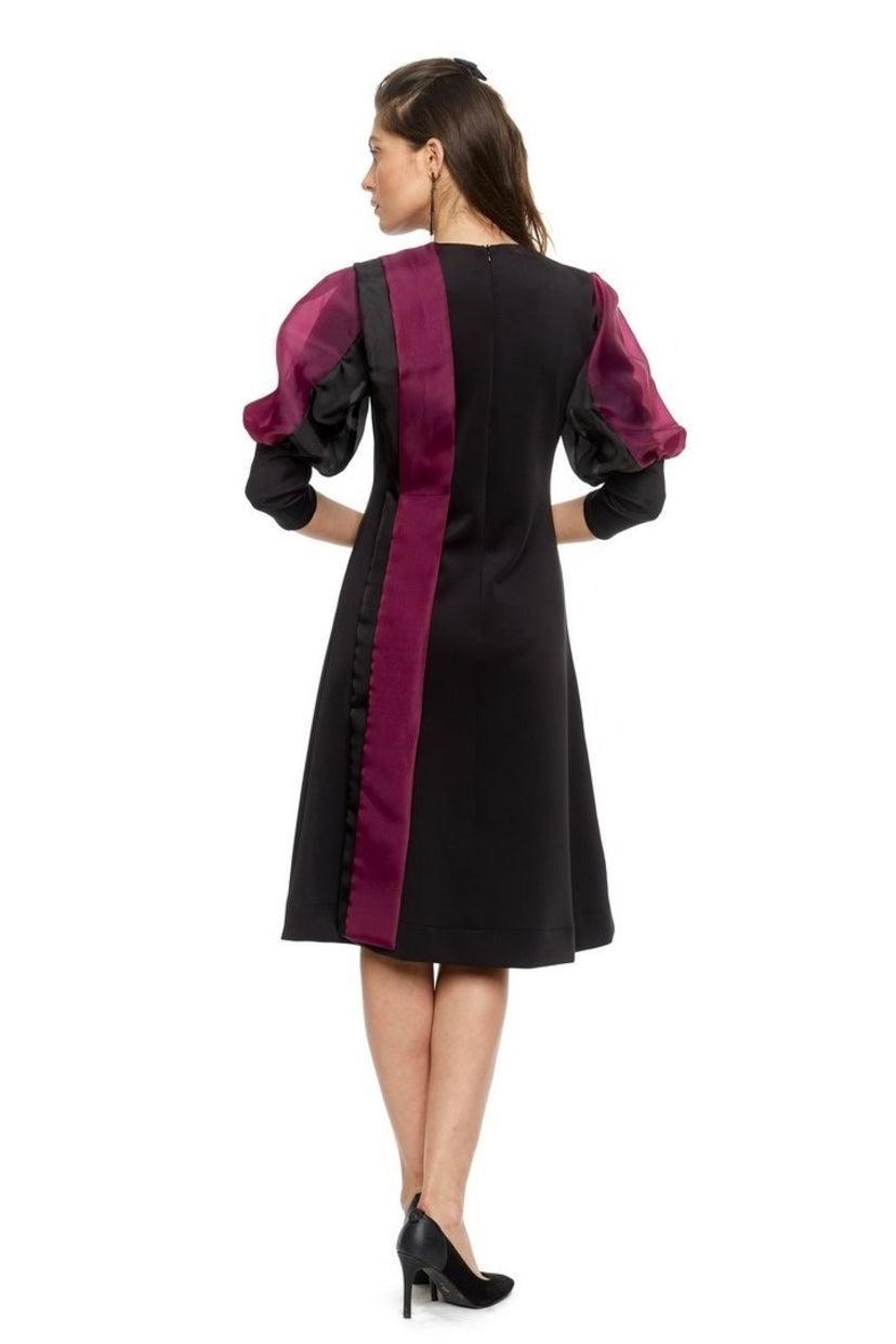 Black & Plum Puffed Sleeve Dress 4941 Product Image