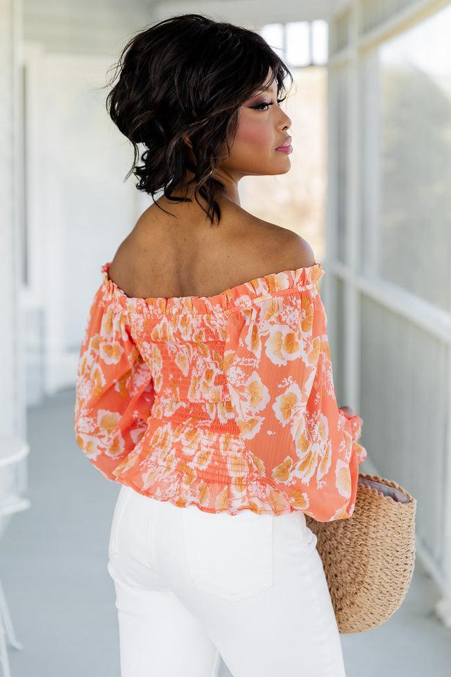 On A Whim Orange Floral Smocked Long Sleeve Blouse FINAL SALE Product Image