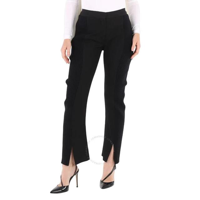 BURBERRY Ladies Black Ribbed-panel Flared Wool Trousers Product Image