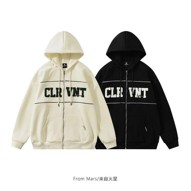 Drop Shoulder Lettering Zip Up Hoodie Product Image