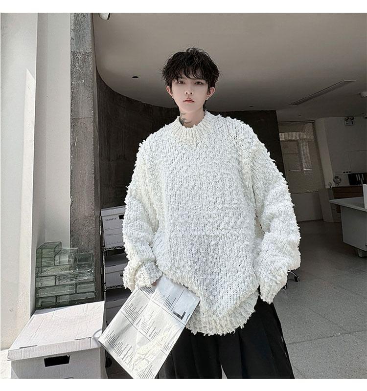 Round Neck Plain Oversized Sweater Product Image