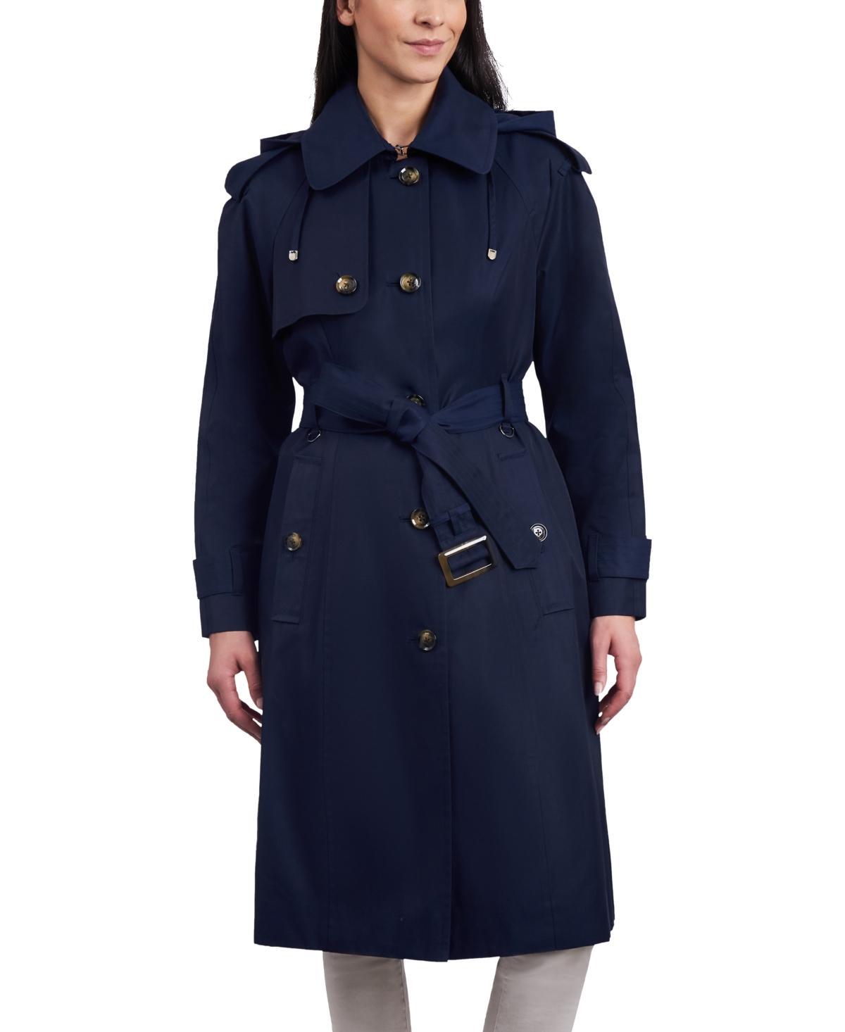 Women's Belted Hooded Water-Resistant Trench Coat Product Image