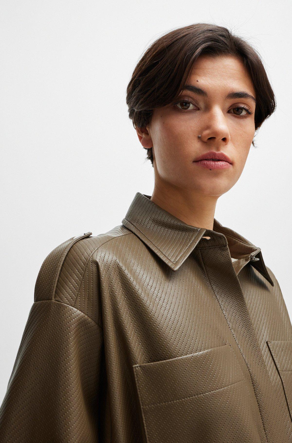 Belted shirt dress in perforated faux leather Product Image