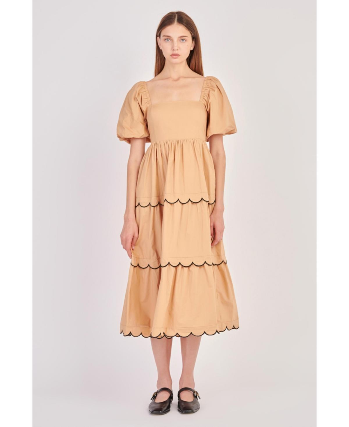 Womens Colorblock Scallop Midi Dress - Tan Product Image