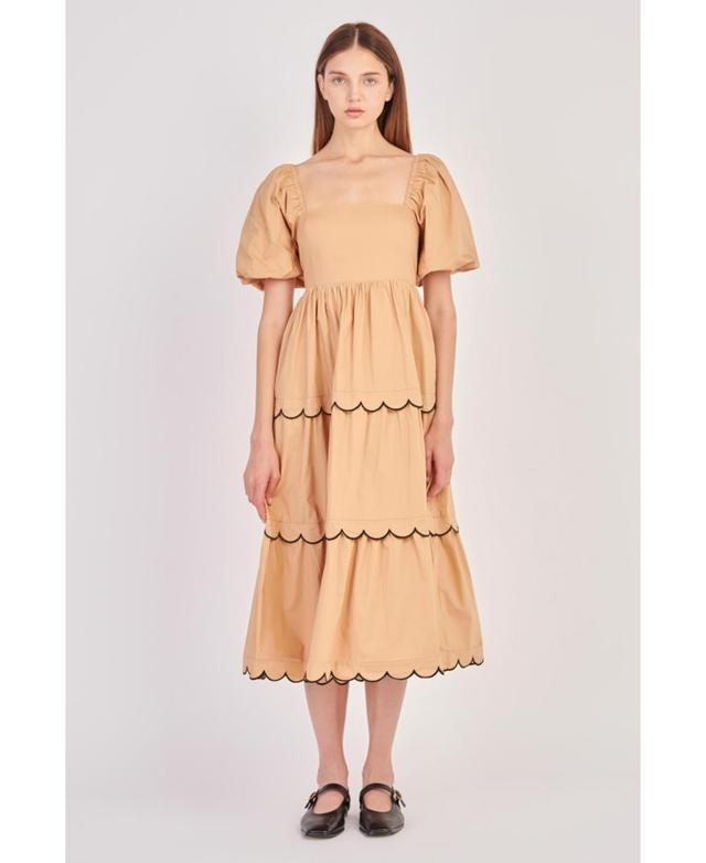 Womens Colorblock Scallop Midi Dress - Tan Product Image