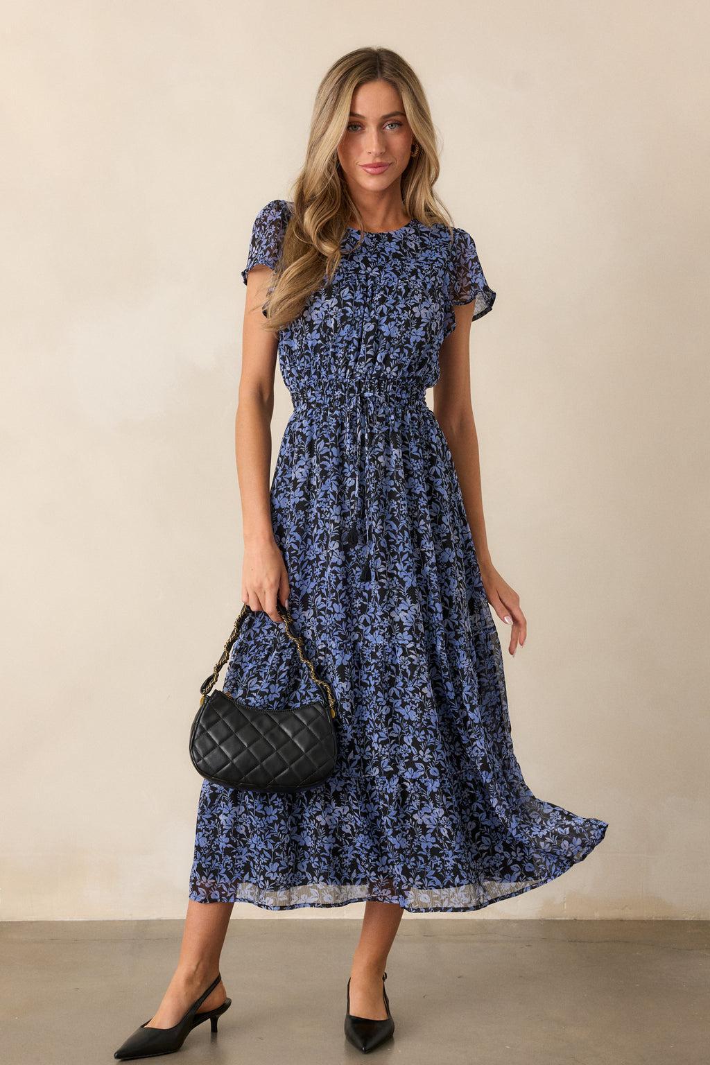 MINKPINK Lucinda Midnight Blue Floral Midi Dress Product Image