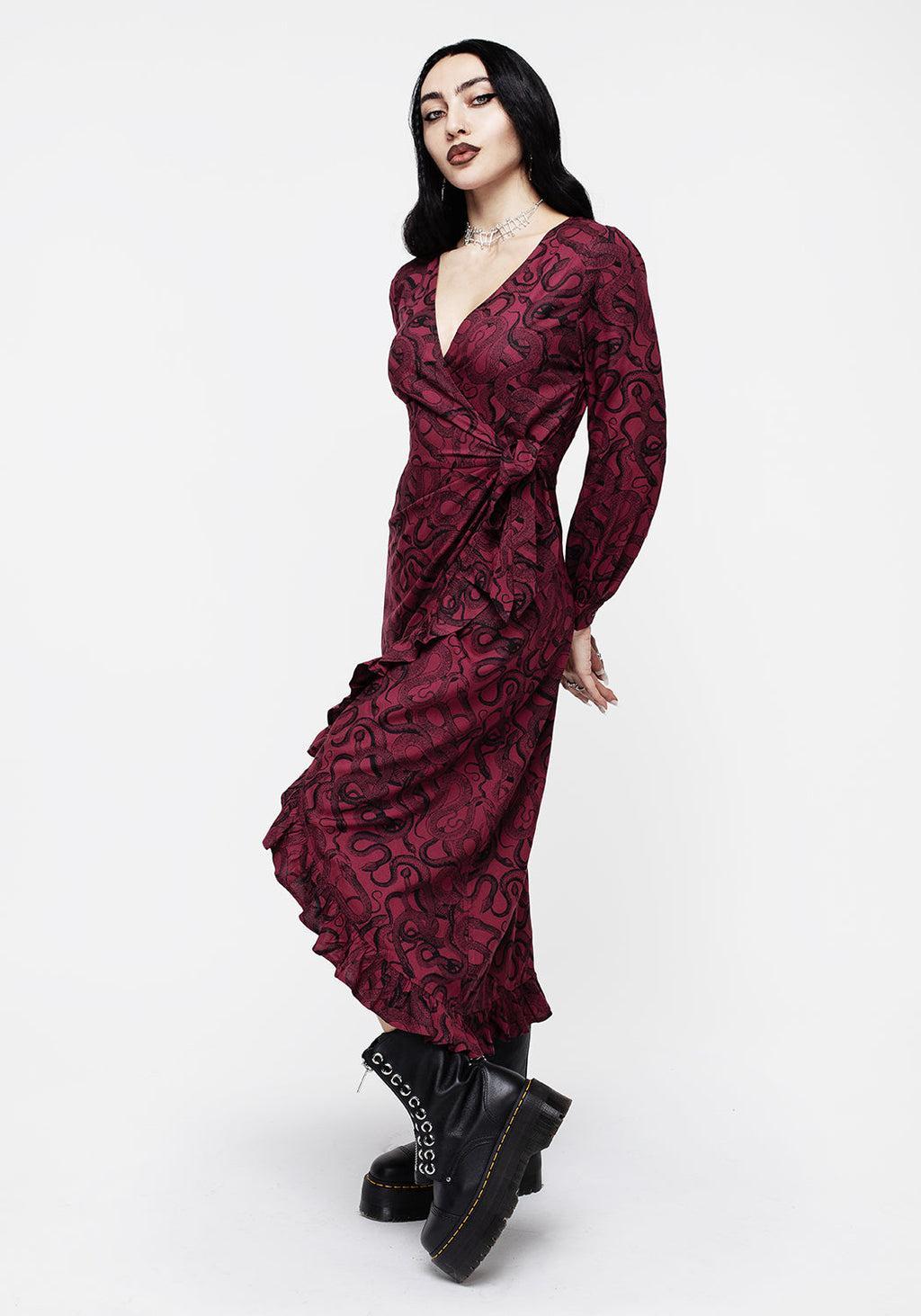 Ophidia Snakes Print Wrap Maxi Dress - Red Product Image