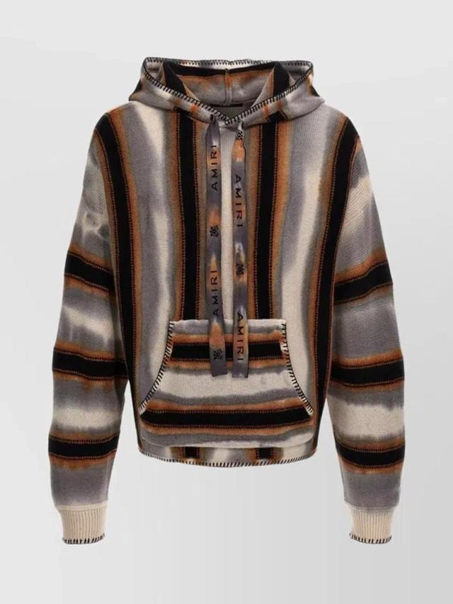 Striped Kangaroo Pocket Hooded Sweater In Multicolor Product Image