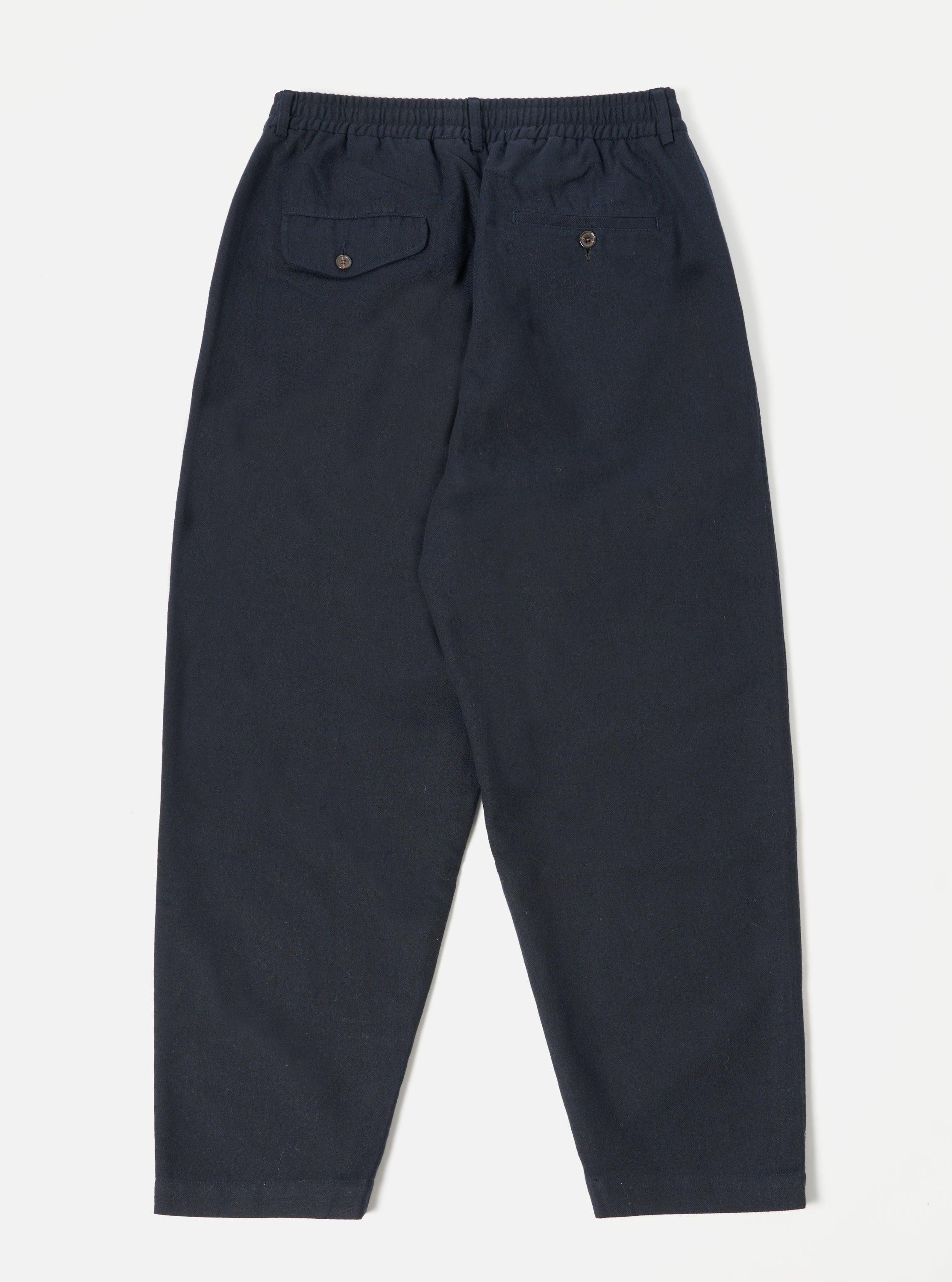 Universal Works Pleated Track Pant in Navy Upcycled Italian Tweed Product Image