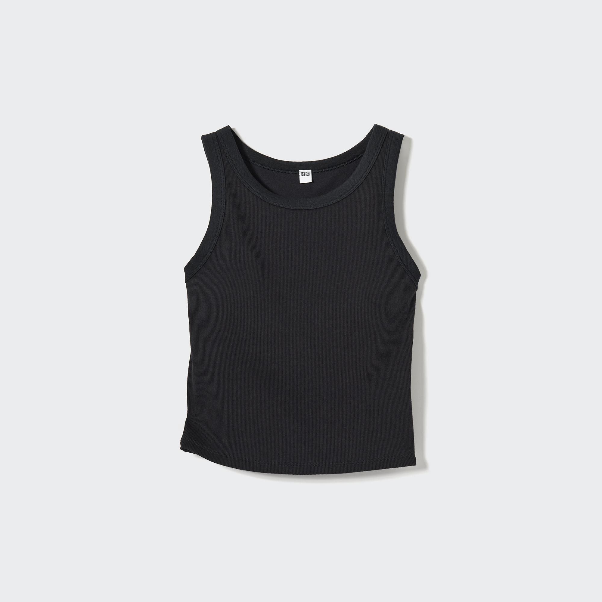 Womens Ribbed Cropped Sleeveless Bra Top Black Small UNIQLO US Product Image