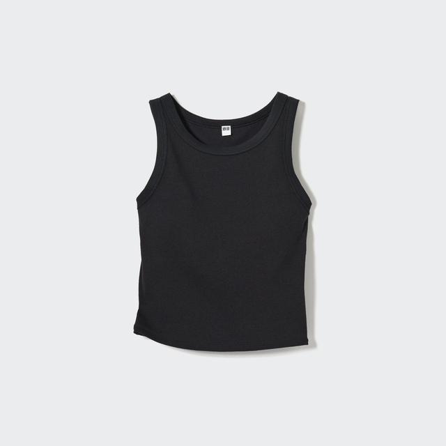 Womens Ribbed Cropped Sleeveless Bra Top Black Medium UNIQLO US Product Image