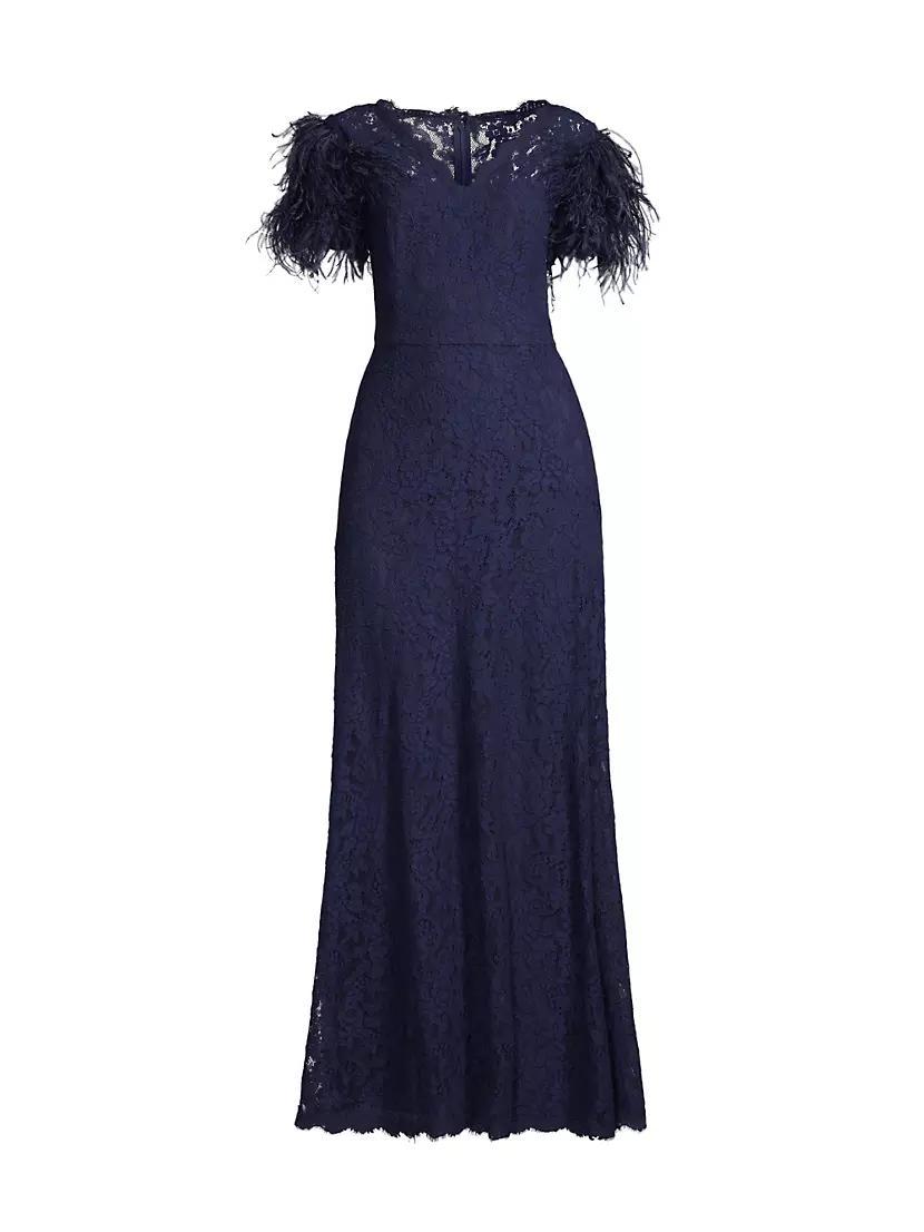 Lace & Feather V-Neck Gown Product Image