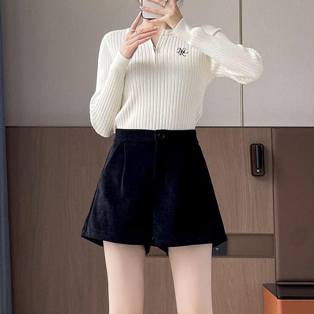 High Waist Plain Wide Leg Shorts Product Image