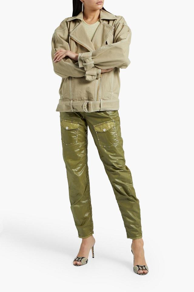 Cotton-canvas Biker Jacket In Sage Green Product Image