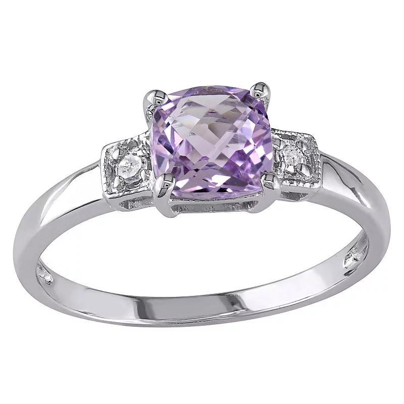 Stella Grace Sterling Silver Cushion-Cut Amethyst & Diamond Accent 3-Stone Ring, Womens Product Image