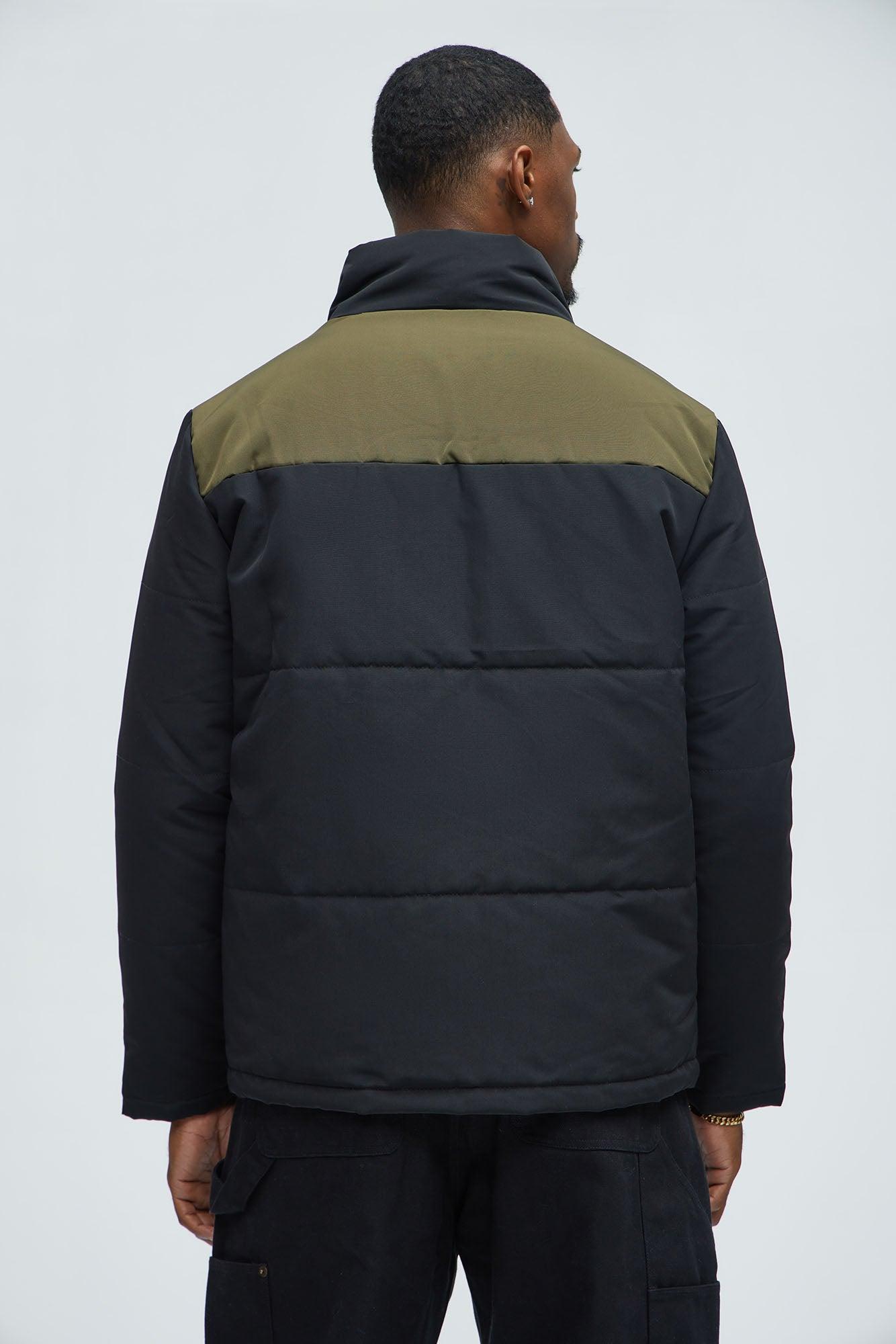 With The Flow  4 Pocket Midweight Puffer Jacket - Black/Green Product Image