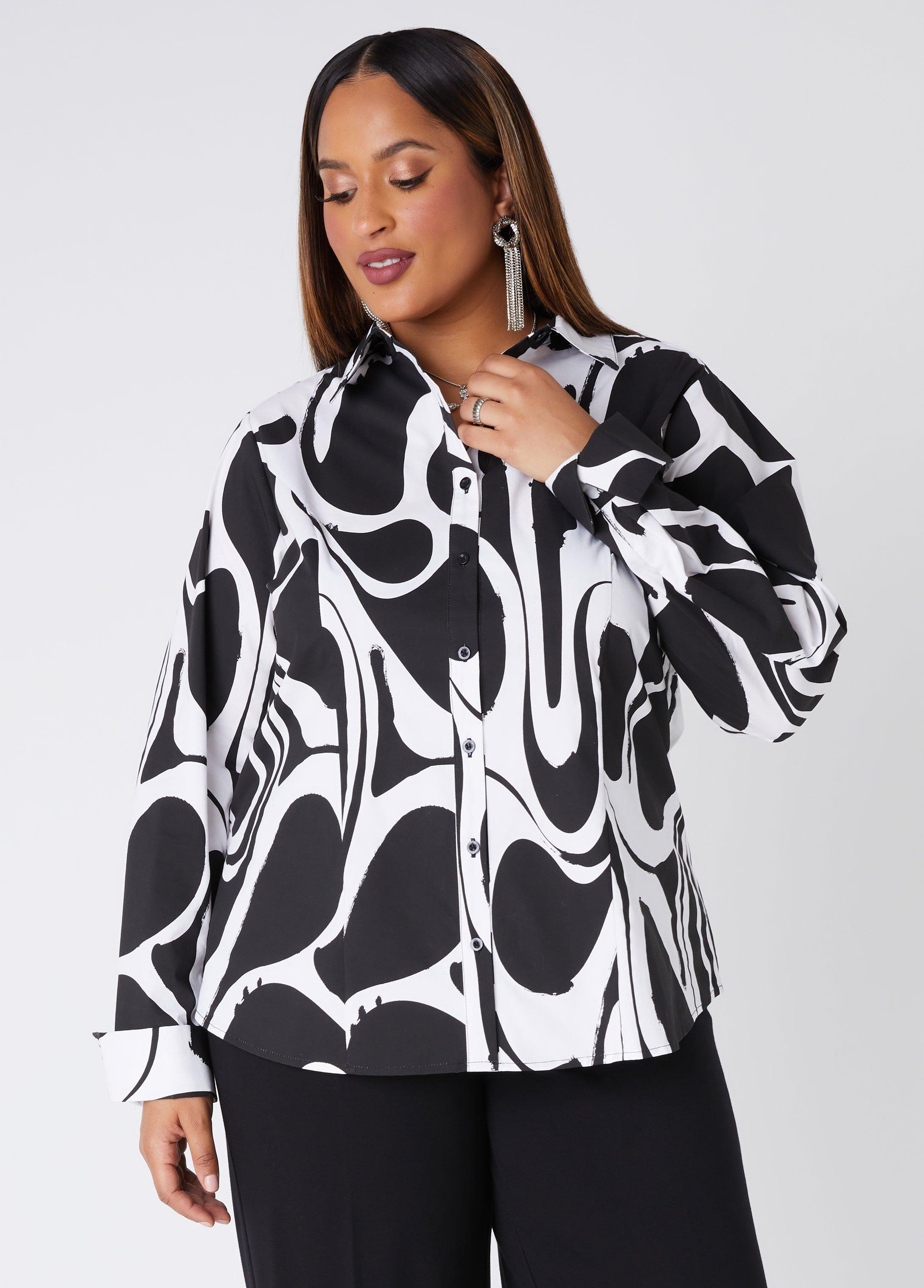 Plus Size Abstract Cotton Blend Shirt Ashley Stewart Product Image