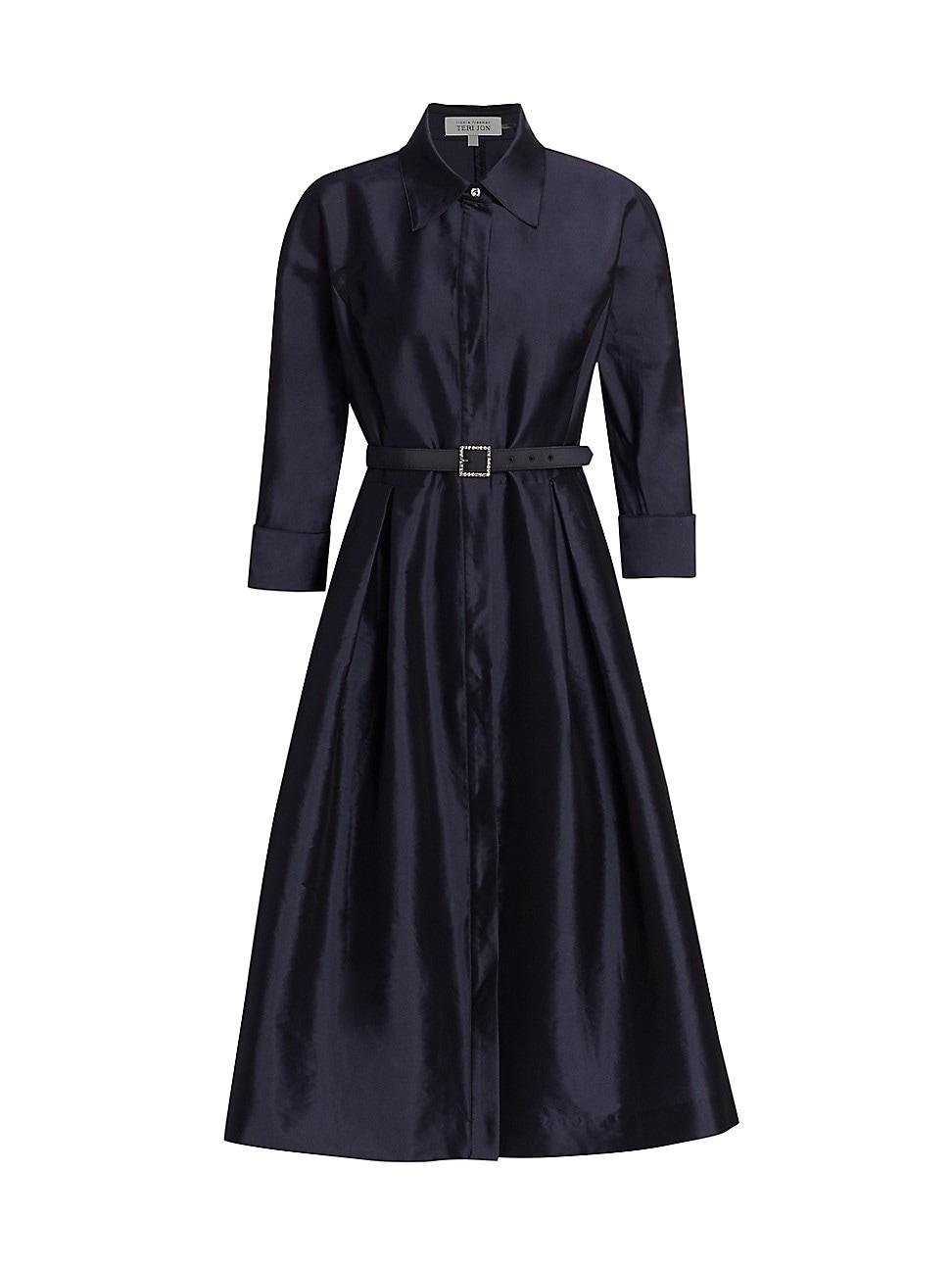 3/4-Sleeve Belted Midi Shirtdress Product Image