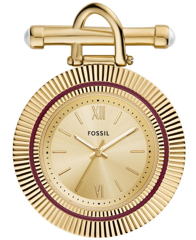 Fossil Womens Scarlette Three-Hand Gold-Tone Stainless Steel Watch Brooch, 35mm - Gold Tone Product Image