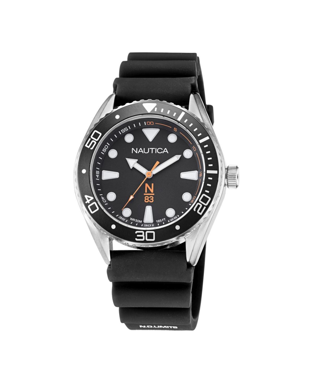 Nautica N83 Mens Black Silicone Strap Watch 44mm - Black Product Image