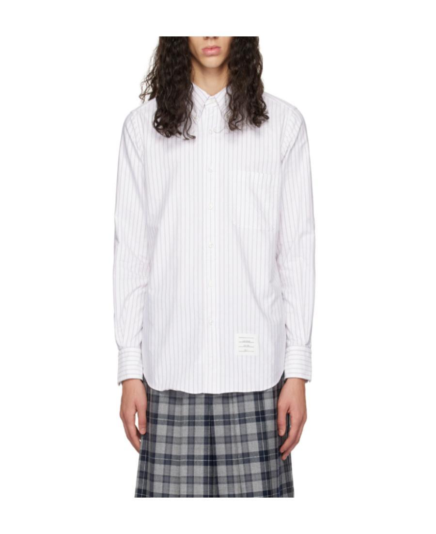 THOM BROWNE Logo-patch Cotton Shirt In White Product Image