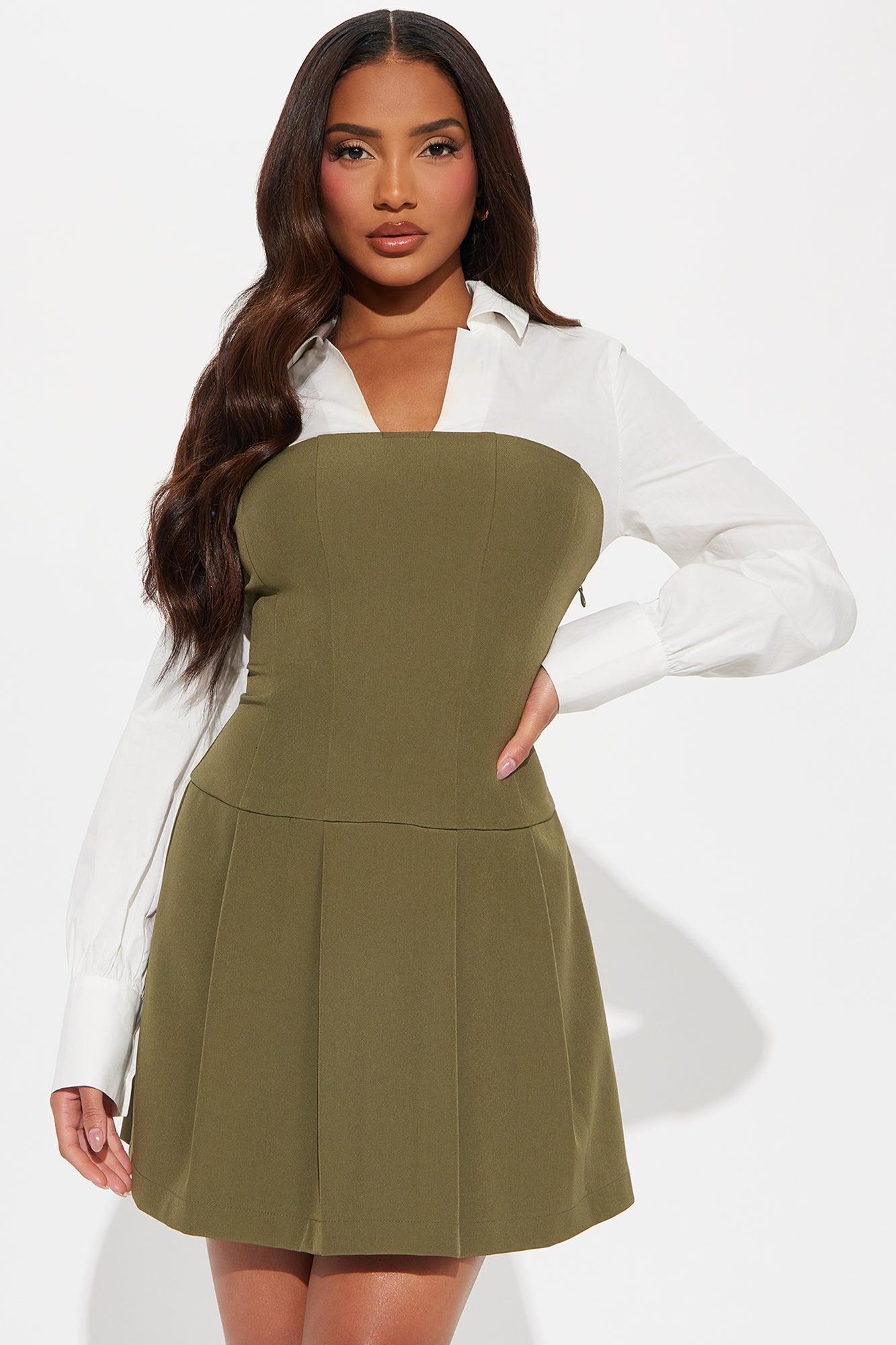 KeKe Pleated Mini Dress - Olive Product Image