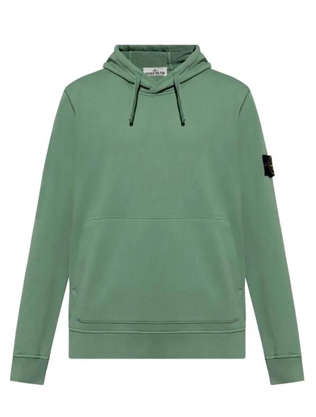 STONE ISLAND Compass-badge Cotton Hoodie In Green Product Image