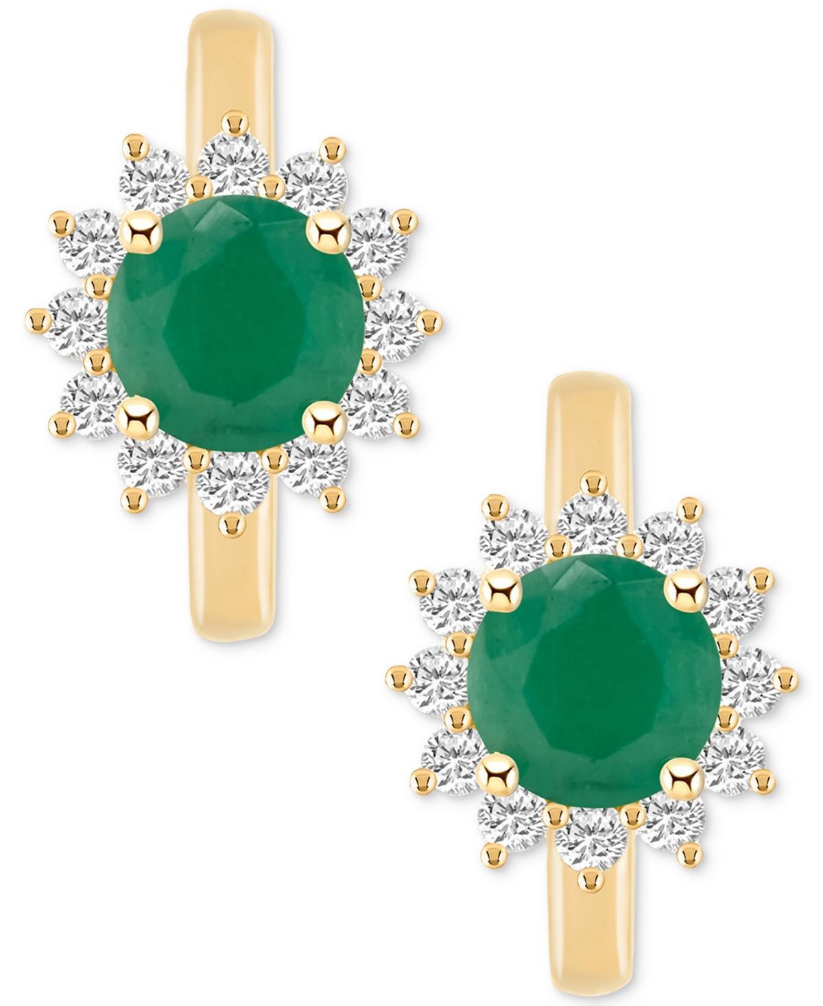 Celebration Gems 14k Gold Round Gemstone & 1/3 Carat T.W. Diamond Halo Huggie Hoop Earrings, Womens, Green Product Image