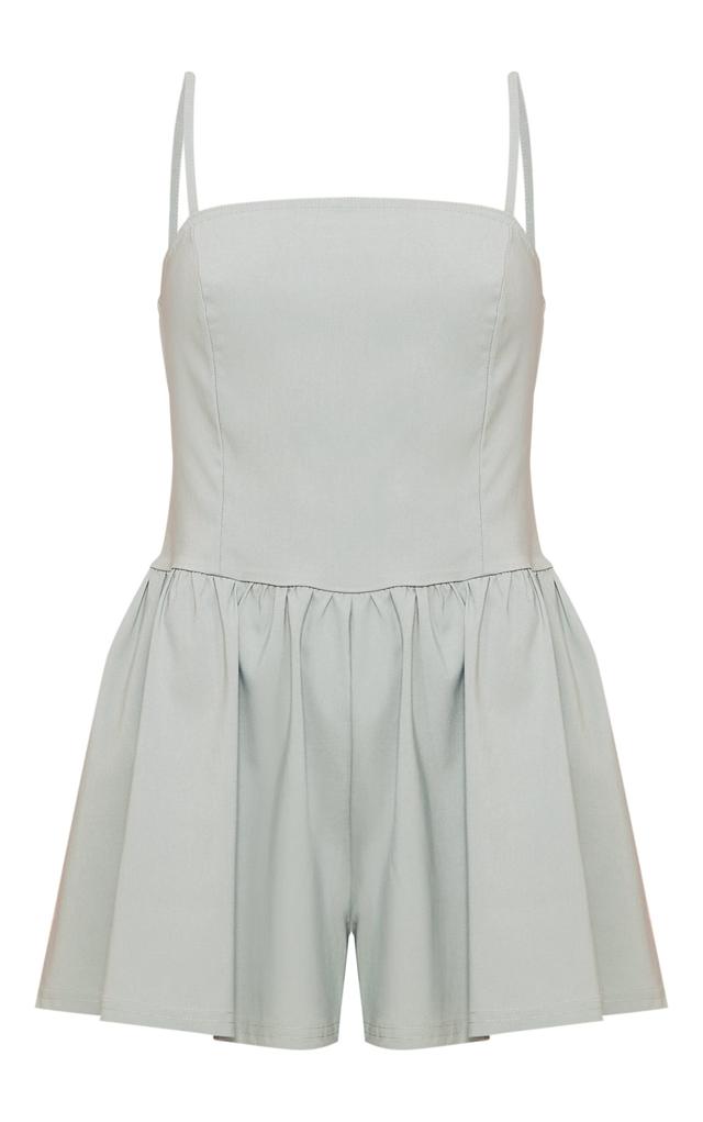 Sage Green Stretch Woven Strappy Floaty Romper Product Image