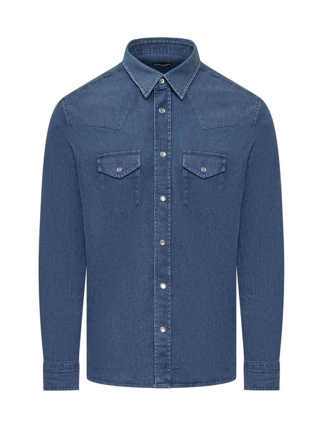 Denim Western Shirt In Blue Product Image